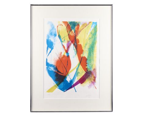 Paul Jenkins (American, 1923-2012). Lithograph on paper titled "Composition IV" depicting vibrant splashes of color against a