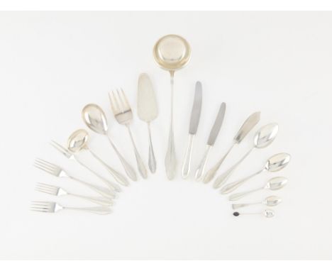 Gebruder Reiner, Germany. 120 pieces of Gebruder Reiner 800 silver Seckenrand pattern silverware. Including:12 dinner forks, 