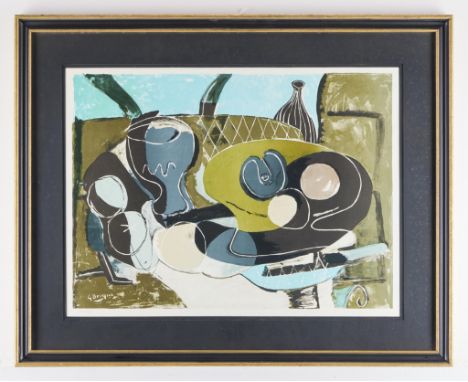 Georges Braque (French, 1882-1963). Lithograph on paper print titled "Nature Morte" depicting a still life, ca. 1950s. Pencil