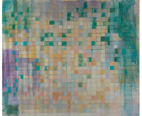 Patrick Bradley (American, 20th/21st c). Acrylic on canvas painting titled "Alexandria" depicting patterned small squares col