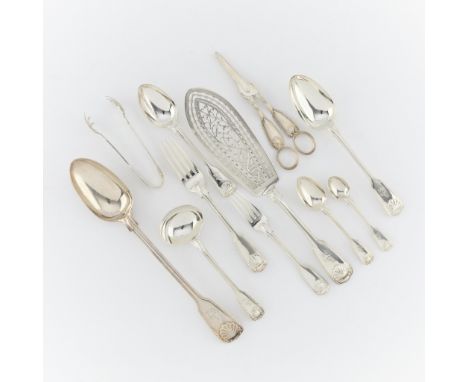 156 pcs set of Victorian English shell &amp; thread pattern silverware. The majority of the pieces by George William Adams an