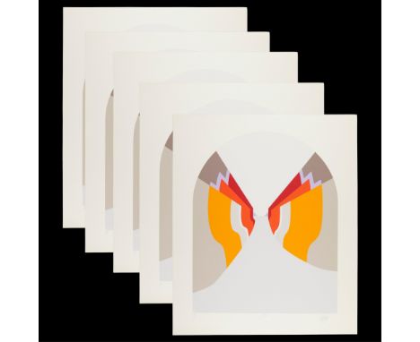 Doug Danz (American, 1939-2020). Group of five screenprints on paper titled "Vida 2" depicting a symmetrical geometric scene 