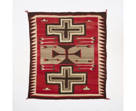 Vintage Native American Dine or Navajo wool wall-hanging tapestry or rug textile featuring a woven Ganado pattern, 20th centu