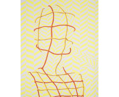 Sascha Braunig (Canadian, b. 1983). Silkscreen on Stonehenge white paper titled "Big Nets" depicting a field of chevron yello