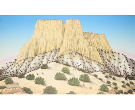 David Bradley (Chippewa, b. 1954). Lithograph on Arches paper titled "Enchanted Landscape," 1984. Pencil signed along the low