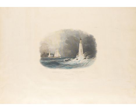 Johann Carl "Karl" Bodmer (Swiss/French, 1809-1893). Aquatint etching with hand-coloring titled "Cleveland Lighthouse on the 
