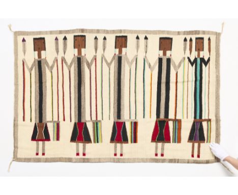 Vintage Navajo or Dine pictorial rug textile, early 20th century. Woven with a wide variety of dyed wools including turquoise