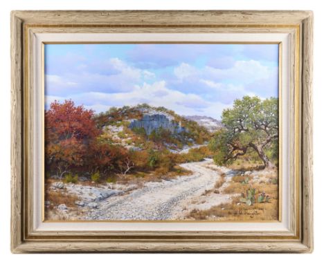 William A. Slaughter (American, 1923-2003). Large oil on canvas painting depicting a country road. Signed along the lower rig