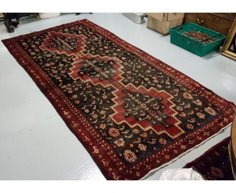 Old worn Persian Hammadan Lori Floor Carpet with a traditional cross design, 2.9m x 1.4m