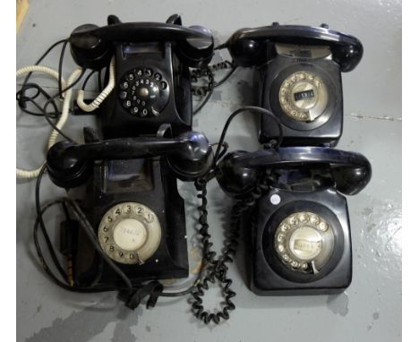 4 vintage black dial telephones