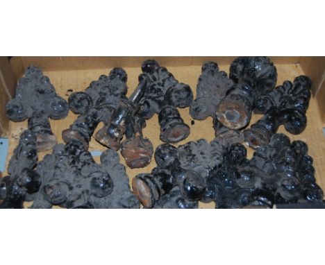 Original Cast Iron Gate Finials – set of 12, and 3 similar smaller, painted black (15)