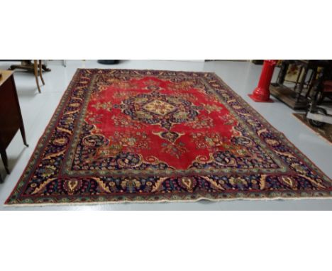 Persian Tabriz carpet, multi coloured medallion design, 3.88x2.9
