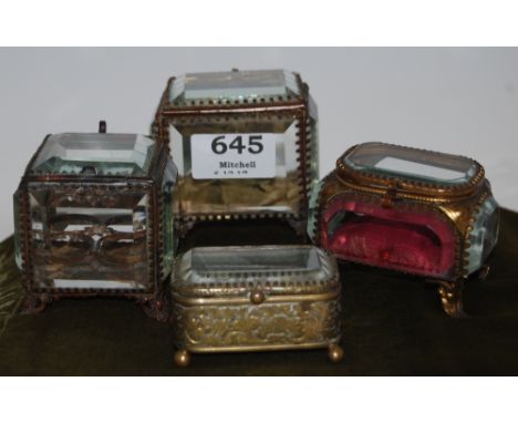 4 x 19thC gilt framed trinket boxes with bevelled displays 