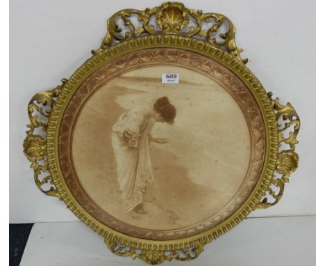Florentine Framed Wall Pictures, inset with lithograph "The Pebble Gatherer"
