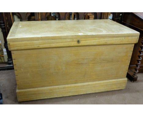 Large Pine Trunk with hinged lid, carrying handles 49”w x 25”d x 28”h