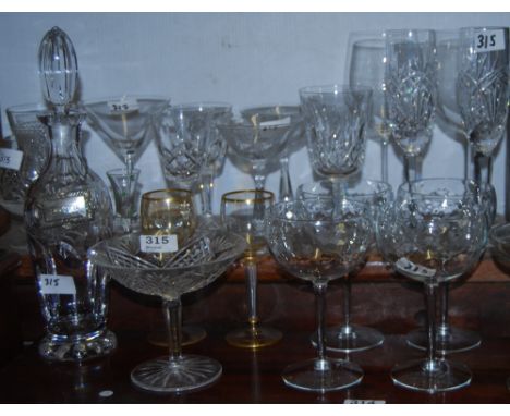 Cut glass decanter (sl pl Scotch label) & group of glassware (20 pieces approx)