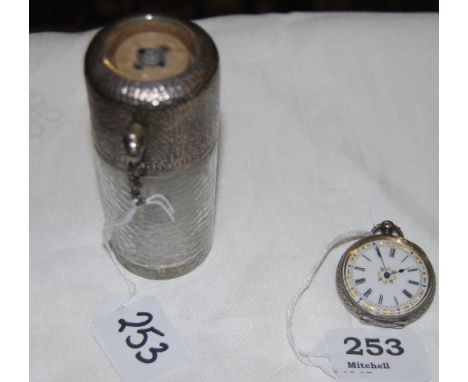 Silver Backed Pocket Watch with enamel dial & Glass Jar with Silver Lid (2)