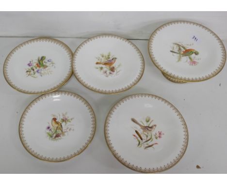 8 Piece Royal Worcester Dessert Service, incl. 2 3 tureens and 5 plates, all hand painted scenes of birds in the natural wild