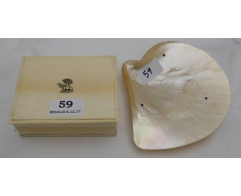 Ivory Trinket Box with elephant motif & seashell trinket dish on 3 plated turned feet (2)