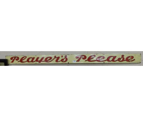 “Players Please” Enamel Advertising Sign, red lettering on yellow background, by Wildman & Meguyer Ltd, 6ft l 