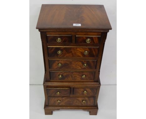 Miniature Mahogany Tallboy, 4 short drawers & 4 long drawers, bracket feet, 30”h x 15”w