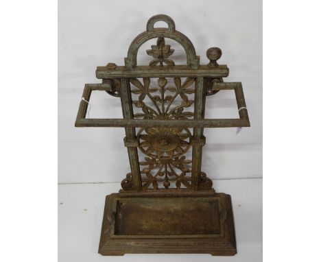 Edwardian Cast Iron Stick Stand, with fretwork back, painted green (lozenge mark)