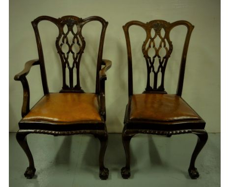 Matching Set of 8 Chippendale Style Dining Chairs (6 + 2 carvers), ball and claw feet, removable seats