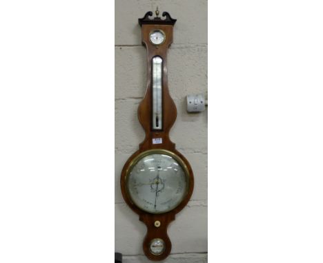 19thC Banjo Barometer in Mahogany Case, silvered dial, stamped “J Soinalvia”, Kirby St, Hatten Gdn