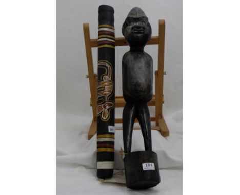 Antique Northern Territory Aborigine didgeridoo and 19th C Negrito figure (2)