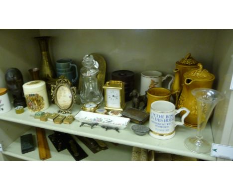 A mixed lot: to include a 19thC mahogany tea caddy of cylindrical form with ribbed ornament  6.5''h       OS2
