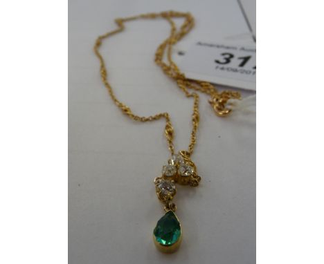 An 'antique' 18ct gold emerald and diamond set necklet, on a ring bolt clasp       11