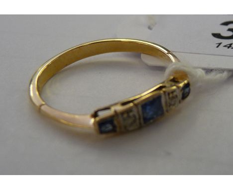 An 'antique' 18ct gold five stone sapphire and diamond set ring       11