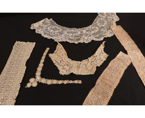 Assorted 19th Century Lace, comprising two Carrickmacross trims mounted onto modern net, 9.5cm by 130cm and 9.5cm by 49cm; a 