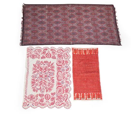 Early 20th Century Eastern Panel, embroidered in red and blue silk with Persian style flower heads and stylised leaves, withi