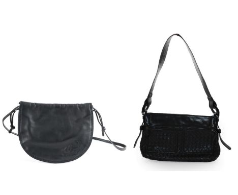 Bottega Veneta Black Leather Woven Shoulder Bag, with twin zipped pockets, 18.5cm by 30cm by 8cm; together with a Loewe Black