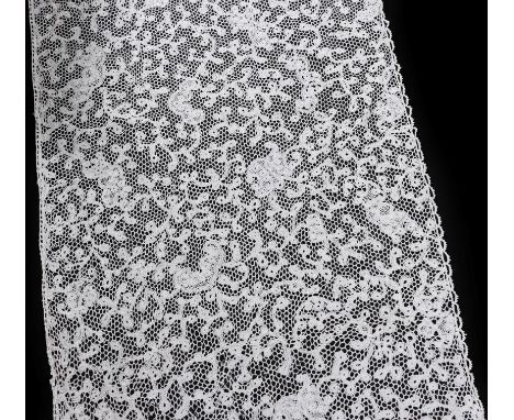 Late 17th Century Flemish Bobbin Lace Flounce, with floral design overall comprising two pieces stitched together, 30cm by 44