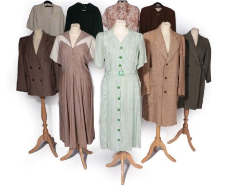 Circa 1940's Ladies' and Gentlemen's Costume, comprising four pieces bearing the CC41 utility label, comprising a green and w