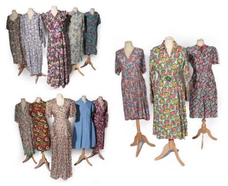 Circa 1940's/1950's Ladies' Cotton and Other Dresses, comprising a blue and white spotty cotton dress; Quintafix purple, blac