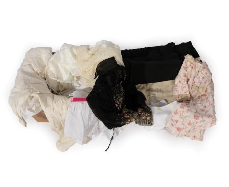 Assorted Costume Accessories and Textiles, comprising a dark cream silk cloth or bed cover with cotton lace insertions; an Ed