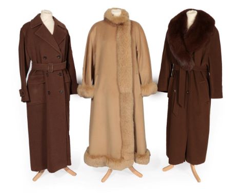 Modern Aquascutum Brown Wool Mix Double Breasted Long Coat, front patch pockets and wool belt; Basler Brown Wool Double Breas