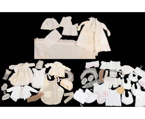 Assorted 19th Century and Later Lace and Embroidery, clothing including two child's white Edwardian grosgrain jackets, two ap