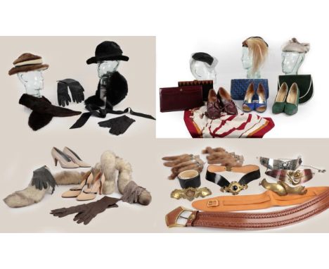 Assorted Circa 1960's and Later Ladies' Costume Accessories, including Rayne green suede and silver trimmed clutch and simila
