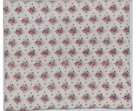 Late 19th Century French Wholecloth Crib Quilt, printed with red flowers on a white cotton ground, reversible, with diamond t