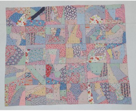 Canadian Red Cross Society Quilt 1939-45, incorporating bright coloured printed cottons, designed in a crazy patchwork style,
