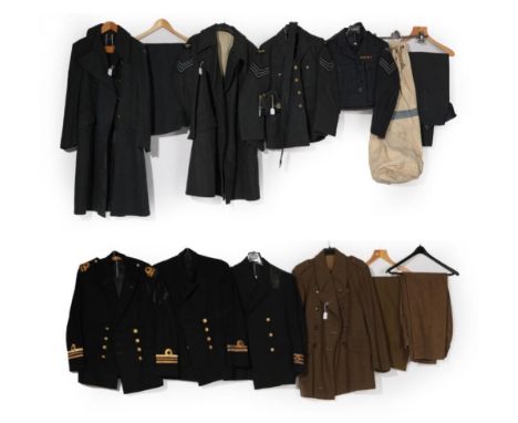 RAF, Navy and Army Uniform Costumes, comprising a khaki wool great coat, 1951 pattern, size 7, H Edgard &amp; Sons Ltd 1952; 