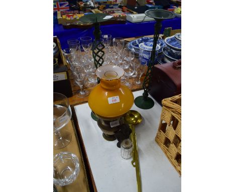 METAL LAMP WITH GLASS SHADE AND OTHER METAL ITEMS