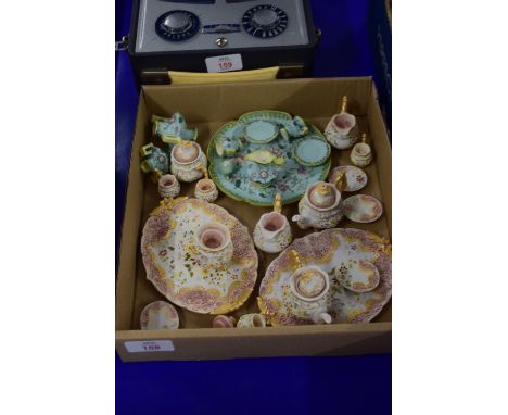 MINIATURE CERAMIC WARES, TRAYS WITH TEA SETS