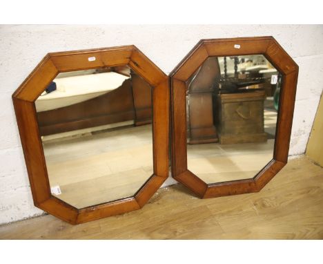 Matched pair of Vintage mirrors with Octagonal Oak frames., Each measures 30 x 24 inches. See photos   This item is not suita