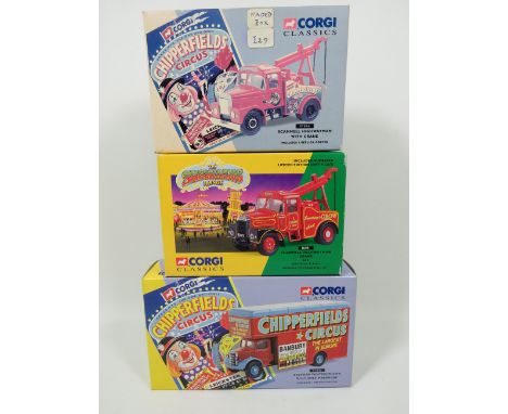 Three Corgi Classics Chipperfield's Circus Die Cast 1:50 Scale Models of Scammell Highwayman with Crane (x2) plus a Bedford P