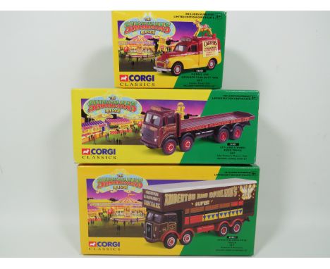 Three Corgi Classics Chipperfield's Circus Die Cast 1:50 Scale Models of a Morris 1000 advance publicity Van set, Leyland 8 W
